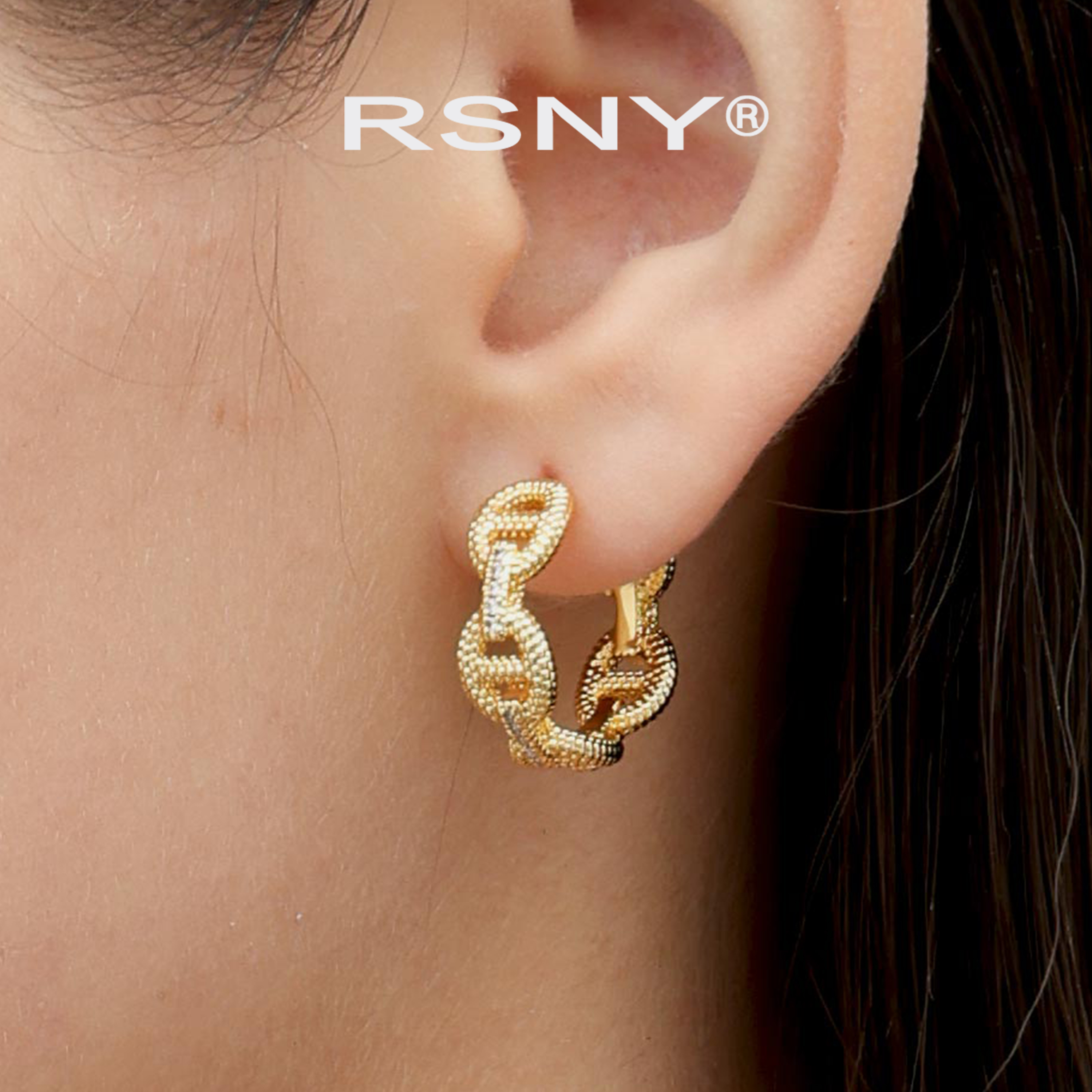[新品]RSNY几何纹理耳环女2025新款轻奢设计感纯银针气质耳钉耳饰