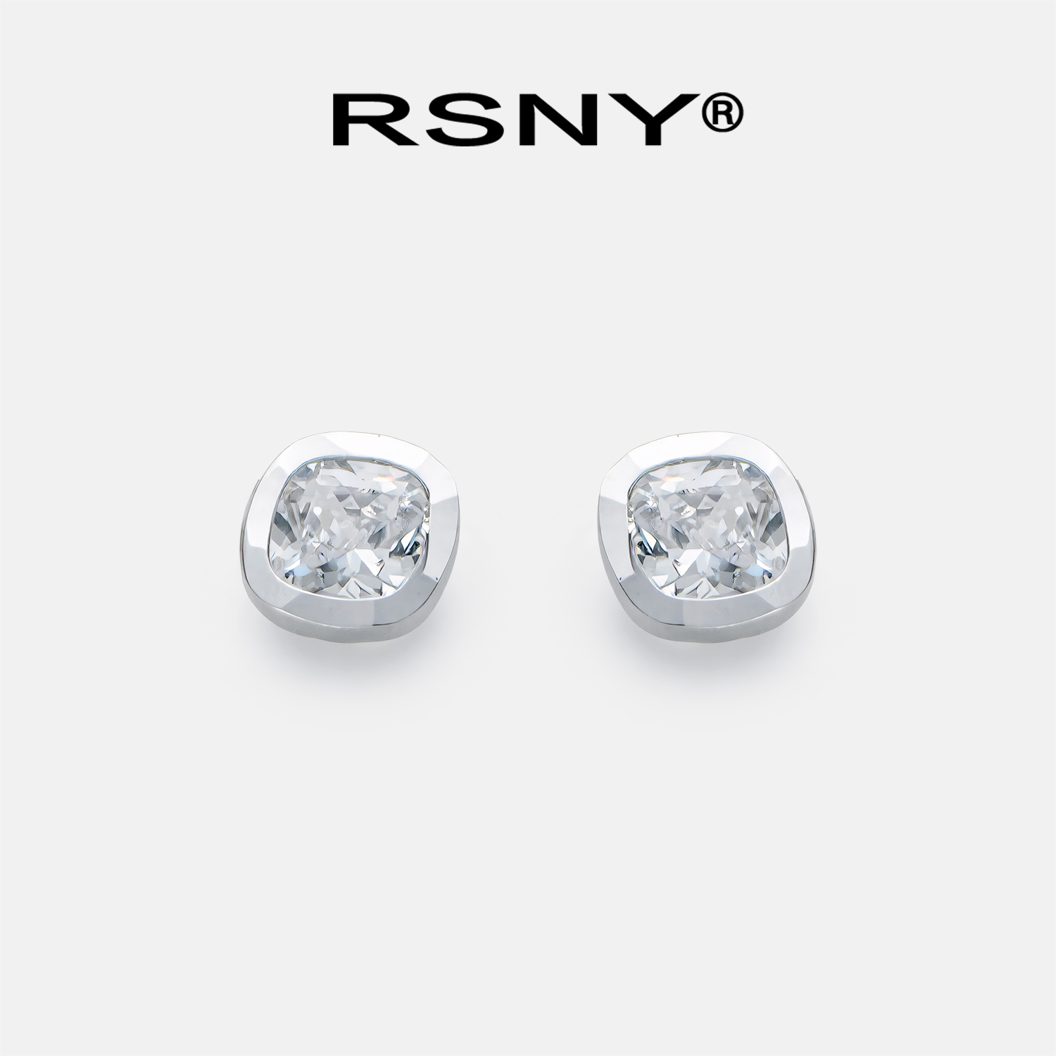 [新品]RSNY闪亮方圆纯银单钻耳钉时尚简约高级感S925纯银耳饰女