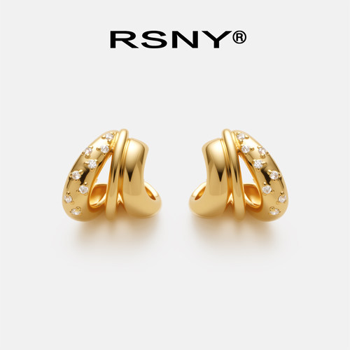 [新品]RSNY几何线条耳钉潮流个性范2026新款潮流风范纯银耳针耳饰