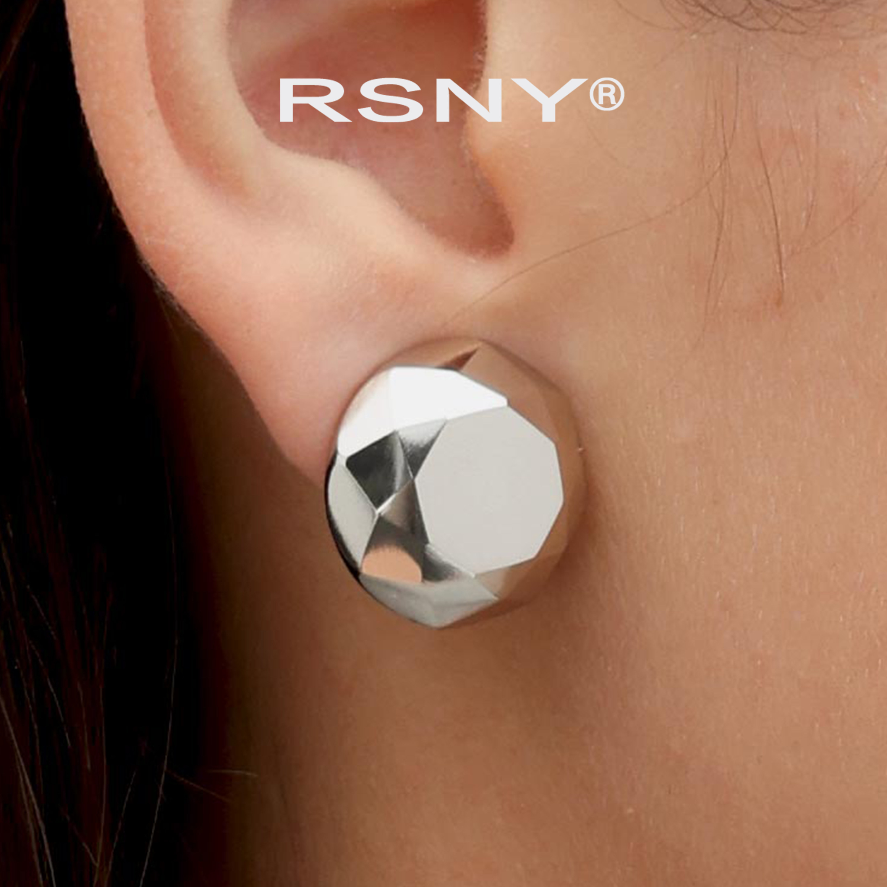 [新品]RSNY圆钻切割耳钉2026新款轻奢设计简约欧美风纯银耳针耳钉