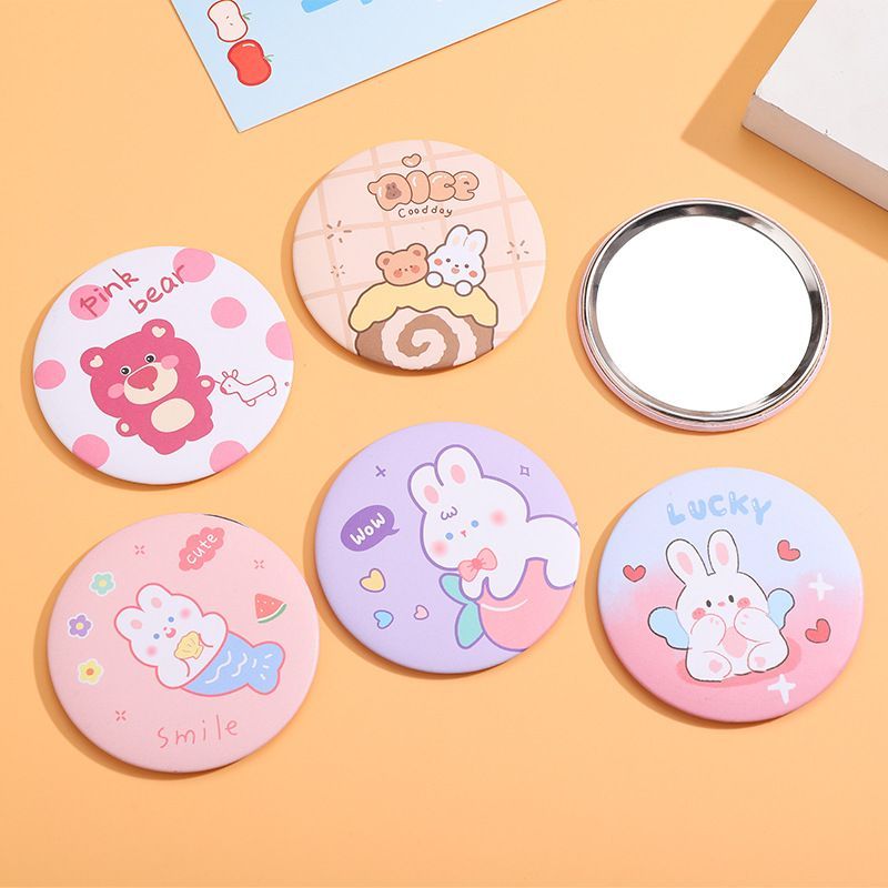 【好货】卡通迷你小圆镜便携创意随身化妆高清旅行圆形镜子实用可