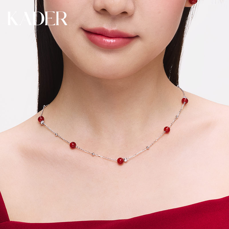 卡蒂罗红玛瑙满天星项链女S925纯银本命年锁骨链新年礼物可多戴