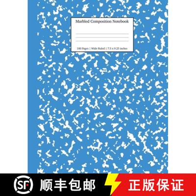 【3-4周达】Marbled Composition Notebook: Blue Marble Wide Ruled Paper Subject Book [9781989387597]