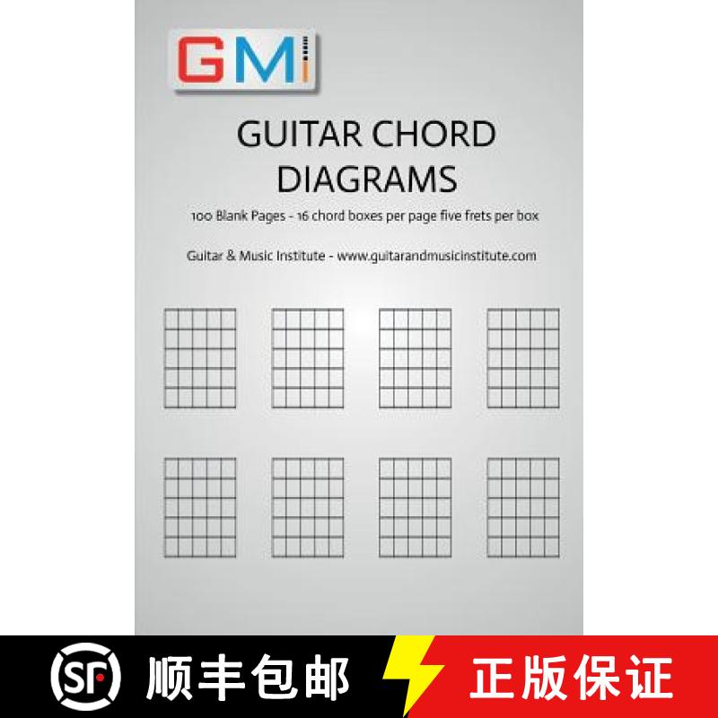 【3-4周达】Guitar Chord Diagrams: 100 Pages - 16 chord boxes per page five frets per box [9780995673236]