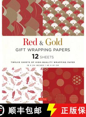 【3-4周达】Red and Gold Gift Wrapping Papers: 12 Sheets of High-Quality 18 x 24 inch Wrapping Paper [9780804851626]
