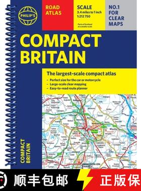 【3-4周达】Philip's Compact Britain Road Atlas : (A5 Spiral) [9781849077200]