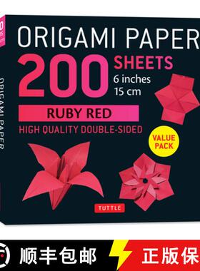 【3-4周达】Origami Paper 200 sheets Ruby Red 6 (15 cm): Solid Red Double-Sided Origami Sheets with In... [9780804858915]