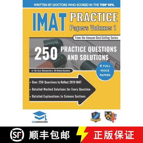 【3-4周达】IMAT Practice Papers Volume One: 4 Full Papers with Fully Worked Solutions for the Interna... [9781912557790]