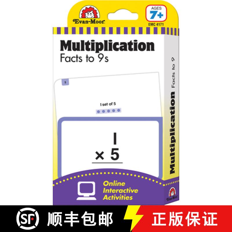 预订 闪记学习卡 10以内乘法运算 7岁以上 The Learning Line Flashcard Multiplication Facts through the 9s [9781609639495]
