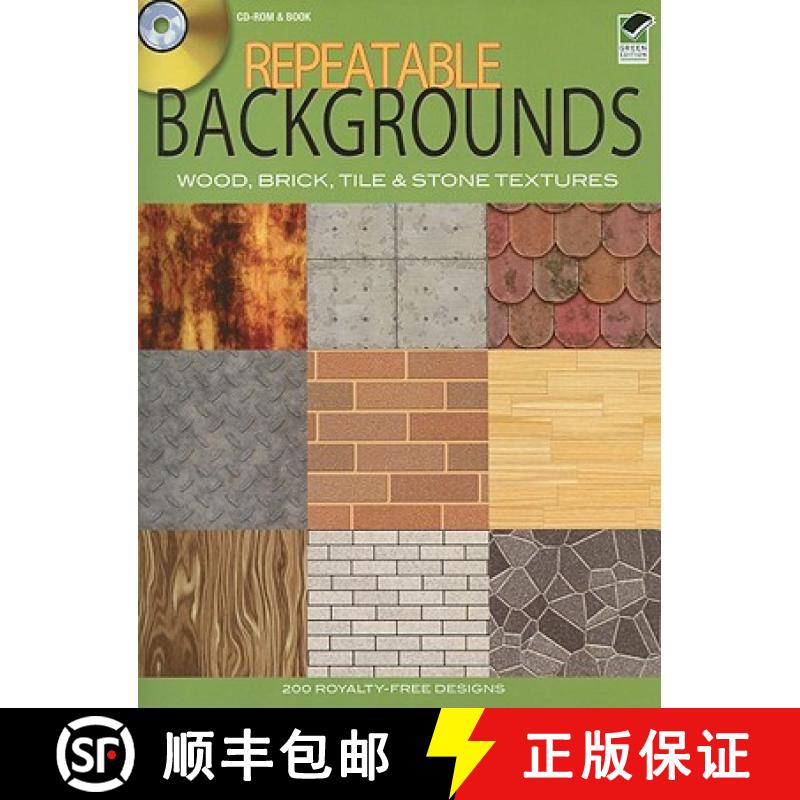 【2-3周达】Repeatable Backgrounds: Wood, Brick, Tile and Stone Textures CD-ROM and Book [With CDROM] [9780486990194]