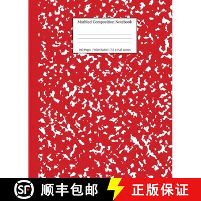 【3-4周达】Marbled Composition Notebook: Red Marble Wide Ruled Paper Subject Book [9781989387535]