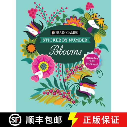 【3-4周达】Brain Games - Sticker by Number: Blooms (24 Images to Sticker): Includes 2 Foil Sticker Sh... [9781639387472]
