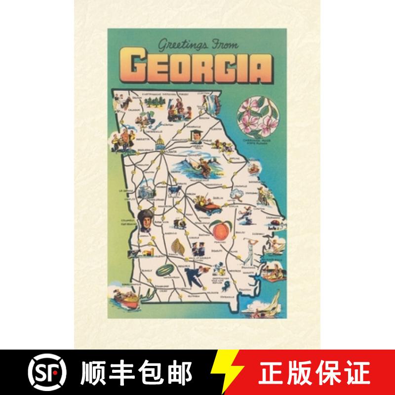 【3-4周达】Vintage Lined Notebook Greetings from Georgia, Map [9798385412549]