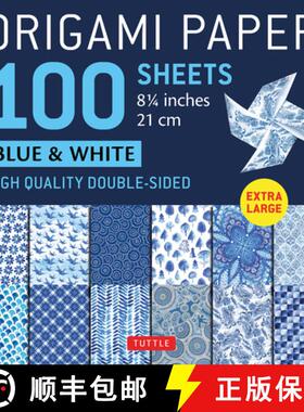 【3-4周达】Origami Paper 100 sheets Blue & White 8 1/4 (21 cm): Extra Large Double-Sided Origami Shee... [9780804857024]