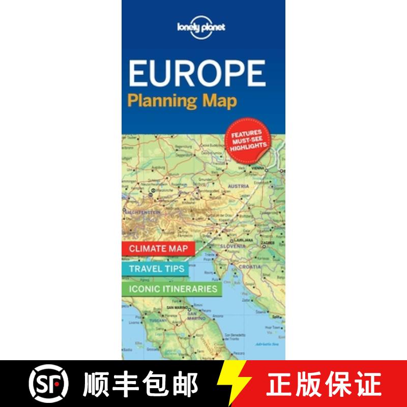 【3-4周达】Lonely Planet Europe Planning Map: Easy-Fold, Full Colour Travel Map with Top Attractions,... [9781786579102]