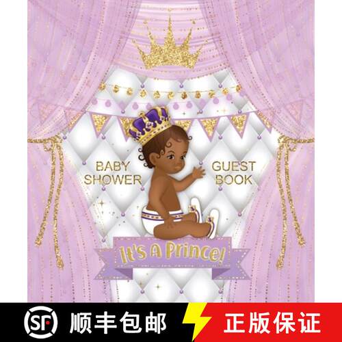 【3-4周达】精装 Baby Shower Guest Book: It's a Prince! African American Royal Black Boy Purple Altern... [9788395810411]