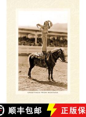 【3-4周达】Vintage Lined Notebook Greetings from Montana, Little Girl Roping on Pony [9798385428779]