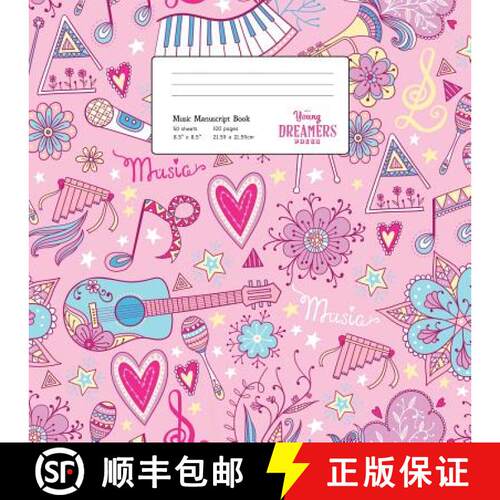 【3-4周达】Music Manuscript Book: Girls Musical Instruments, Large Kids Stave Paper [9781989387214]
