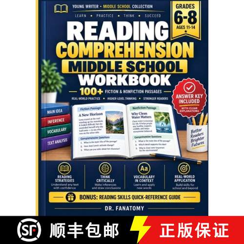 【3-4周达】Reading Comprehension Workbook for Middle School Grades 6-8: 100+ Fiction & Nonfiction Pas... [9781763903906]