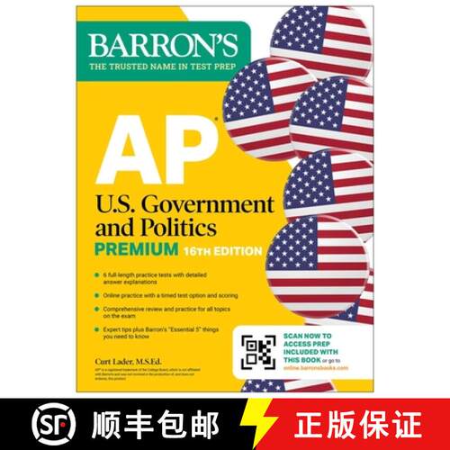 【3-4周达】AP U.S. Government and Politics Premium, Sixteenth Edition: Prep Book with 6 Practice Test... [9781506296593]