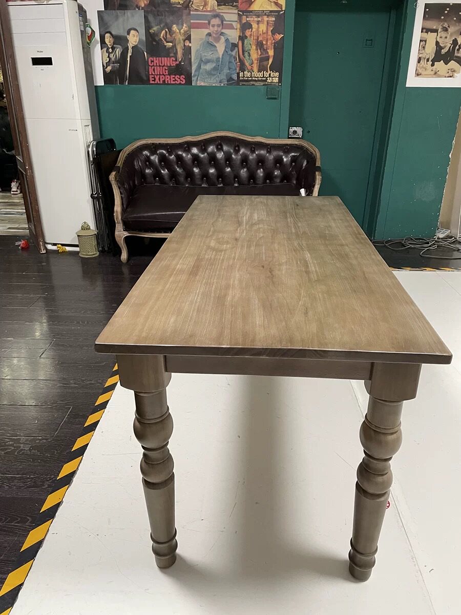 美式复古实木餐桌长方形家用饭桌餐厅咖啡厅桌子