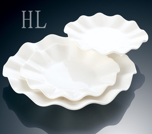 酒店餐具饭店餐厅镁质白瓷异性盘子碟子陶瓷圆形盘子碟子 荷叶盘