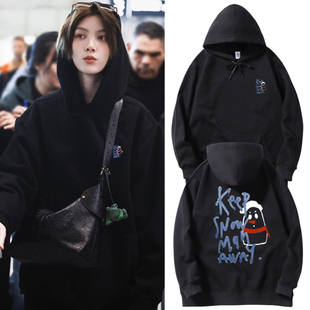 泰剧lingorm邝玲玲同款宽松连帽衫卫衣女新款秋冬复古学生上衣