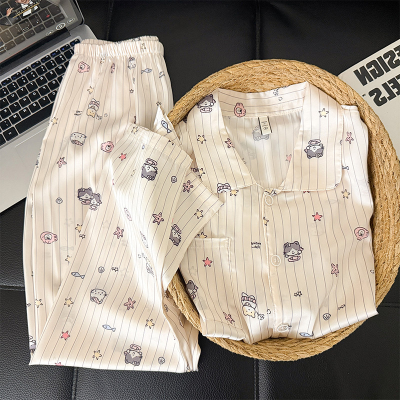 可爱减龄冰丝翻领睡衣家居服