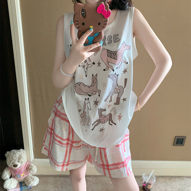 吊带睡衣女夏季无袖短裤两件套