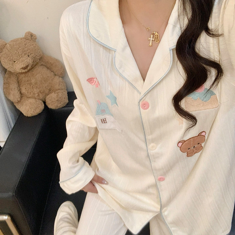 2026新款可爱卡通小兔子波点棉质睡衣女款春秋长袖长裤家居服套装