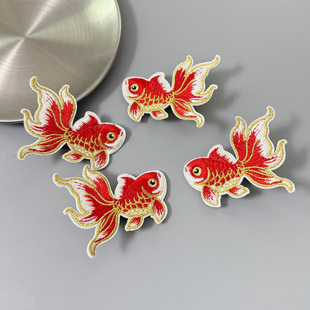 新中式中国风古风刺绣好运仿真长尾巴金鱼锦鲤发夹鸭嘴夹一对侧边