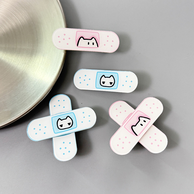 可爱粉色蓝色医疗系个性二次元小猫创口贴卖萌搞怪水色发卡刘海夹