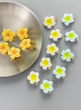 可爱鸡蛋花朵发夹小号儿童粉色侧边蓝色古风边夹刘海白色夹子头饰