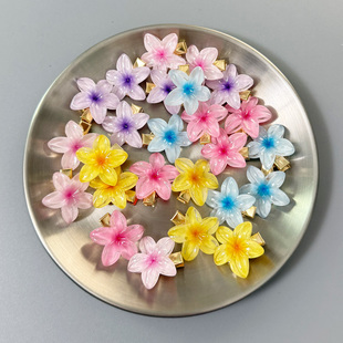 可爱仿真渐变色冰透小花五瓣鸡蛋花彩色粉色黄色小号发夹发卡头饰