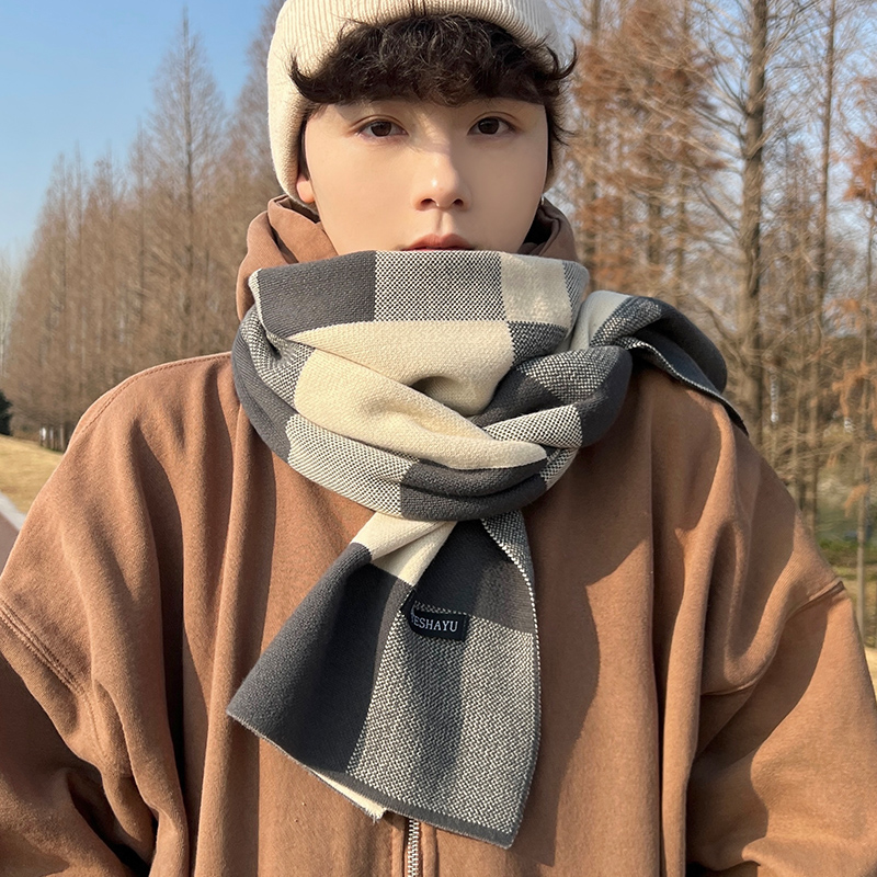 格子围巾男冬季男士仿羊绒高档保暖送男友生日礼物围脖男款男生长