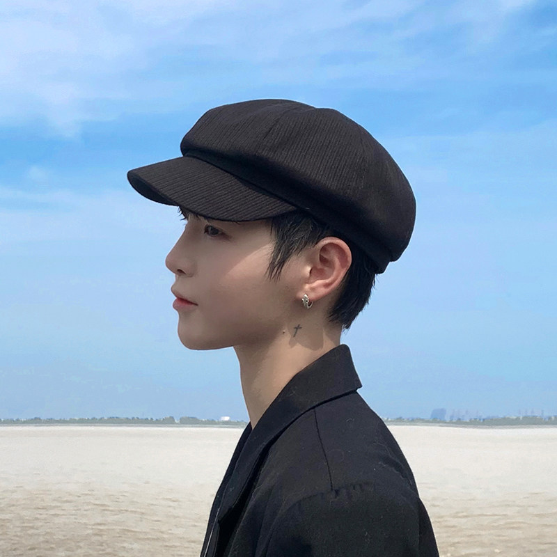 黑色贝雷帽男士画家帽潮牌英伦黑色八角帽男生春秋款列宁帽日系潮