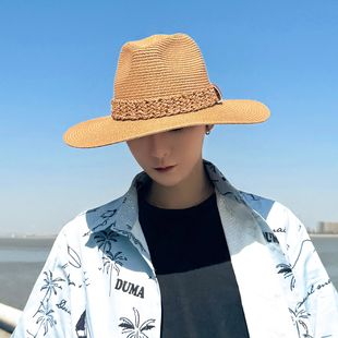草帽男夏季男款防晒大头围编织大檐海边夏日度假风凉帽沙滩帽户外