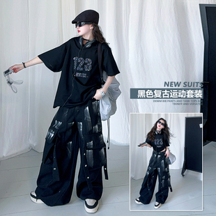 女童T恤夏季短袖儿童宽松上衣小女孩亮片绣花半袖潮酷穿搭爵士舞