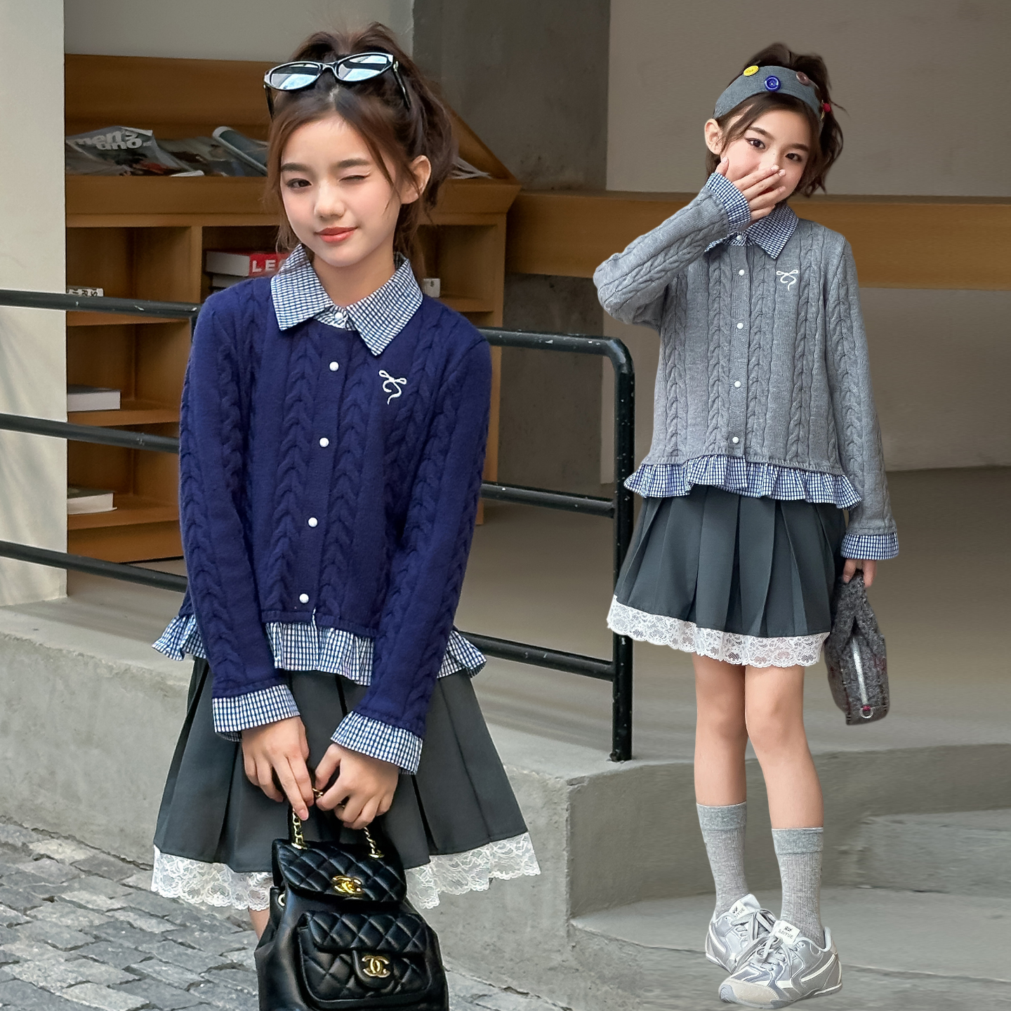 女童秋季学院风JK制服百褶裙套装