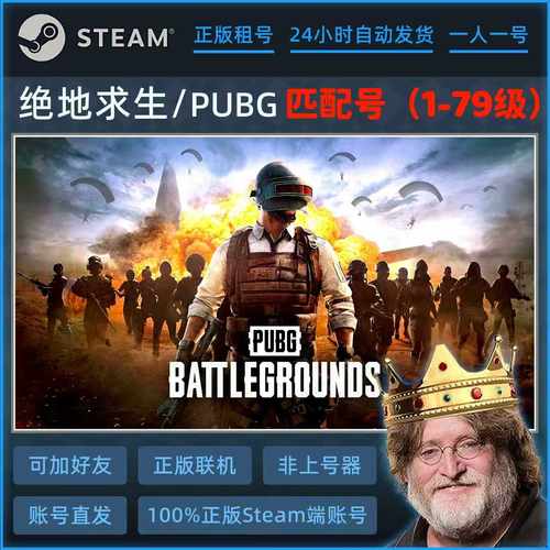 绝地求生/PUBG/吃鸡 Steam 正版租号 在线联机租赁 不顶号 匹配号