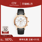 DW手表男款 ICONIC三眼计时皮质男表42MM大表盘商务男款 腕表职场