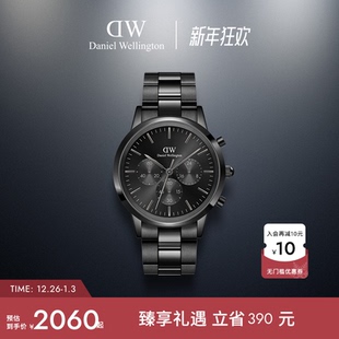 ICONIC三眼计时精钢石英腕表男送男友礼物 DW手表男士 新年礼物