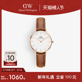 DW手表女款 情人节礼物 PETITE皮质玫瑰金色石英表轻奢腕表28MM