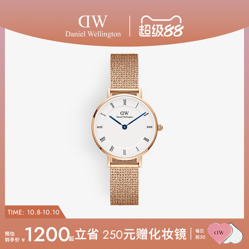 DW女表小蓝针腕表罗马数字刻度