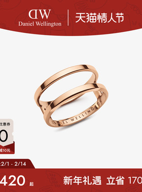 DW戒指情侣同款 ELAN系列双环玫瑰金色戒指时尚礼物