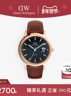 DW机械表男款 ICONIC机械小精钢腕表皮带款男士手表黑色商务男表