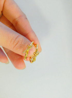 越南沙金徽镶蝴蝶结戒指黄铜镀金