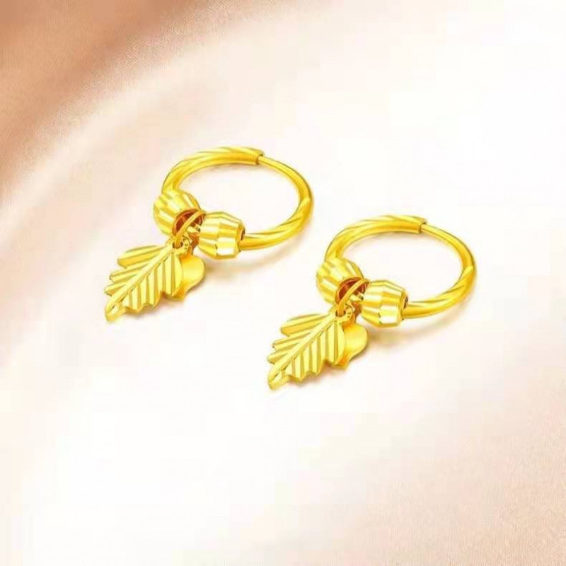 越南沙金树叶圈圈耳环转运珠树叶耳线文艺耳坠时尚女短款耳环首饰