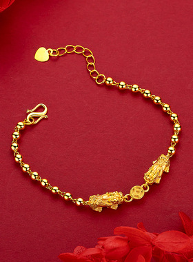 周家同款双貔貅佛珠手链镀金越南