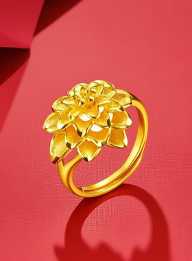 沙金戒指女士荆棘花牡丹花仿黄金